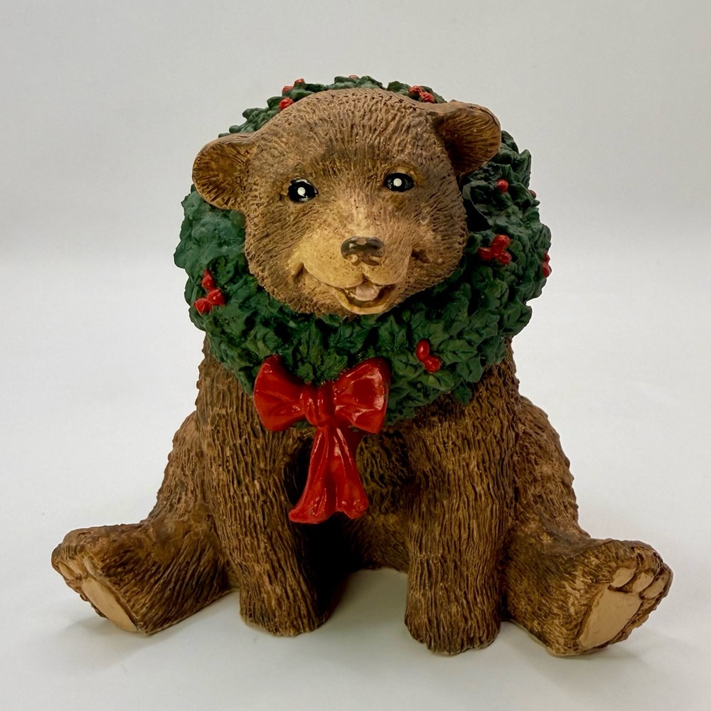 Tom Rubel Silver Deer Brown Bear Figurine Christmas Animals Vintage 1990 4”